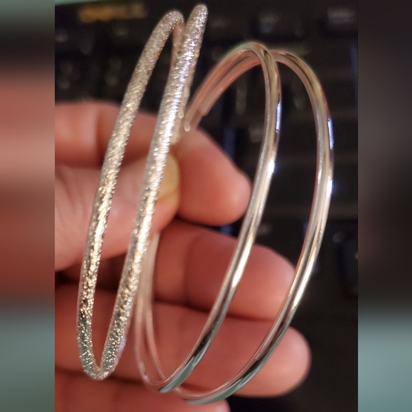 Sterling silver plate scrub Hoop Earrings 60mm - Picture 10 of 14